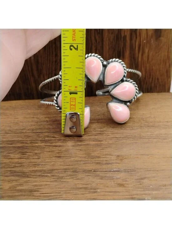 Southwestern Naja Cuff Bracelet Pink Spiny Oyster Shell Artisan Handmade 36.5g - Picture 5 of 7